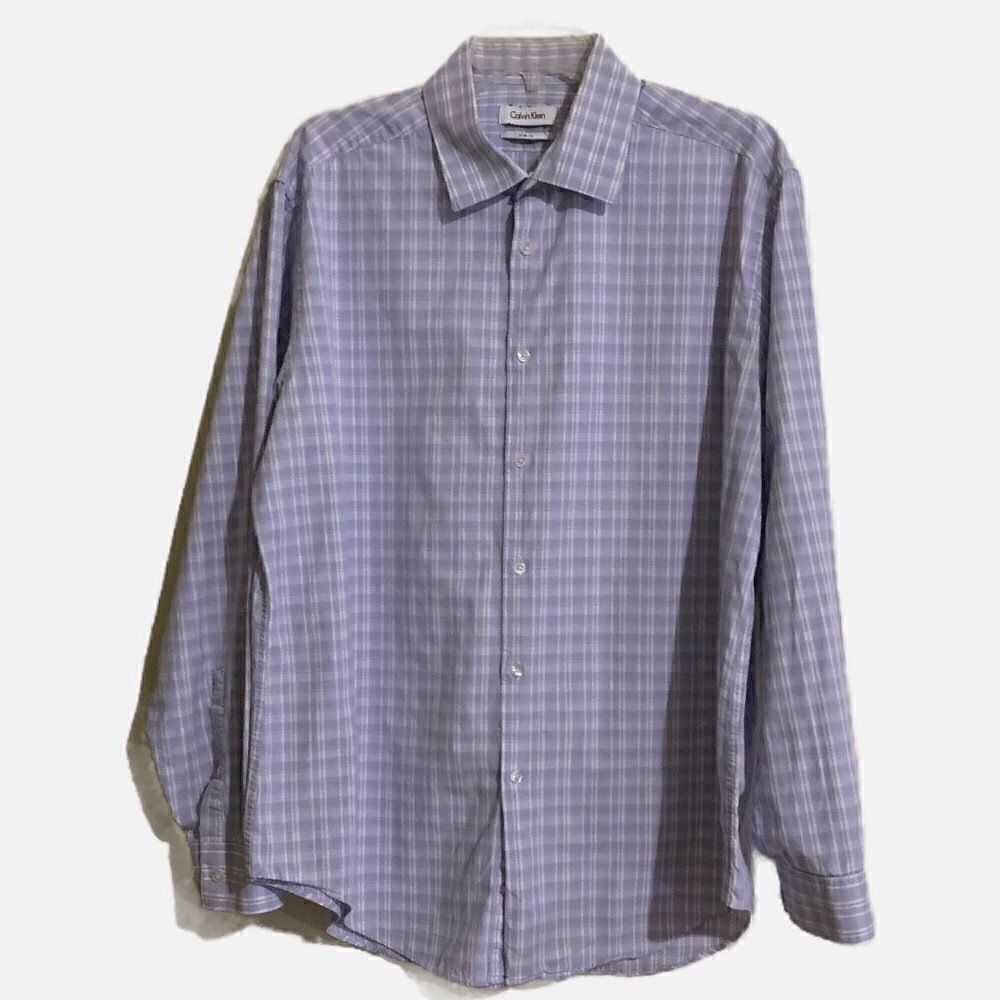 Calvin Klein Slim Fit Light Blue White Striped Button-Down Dress Shirt. Size XL